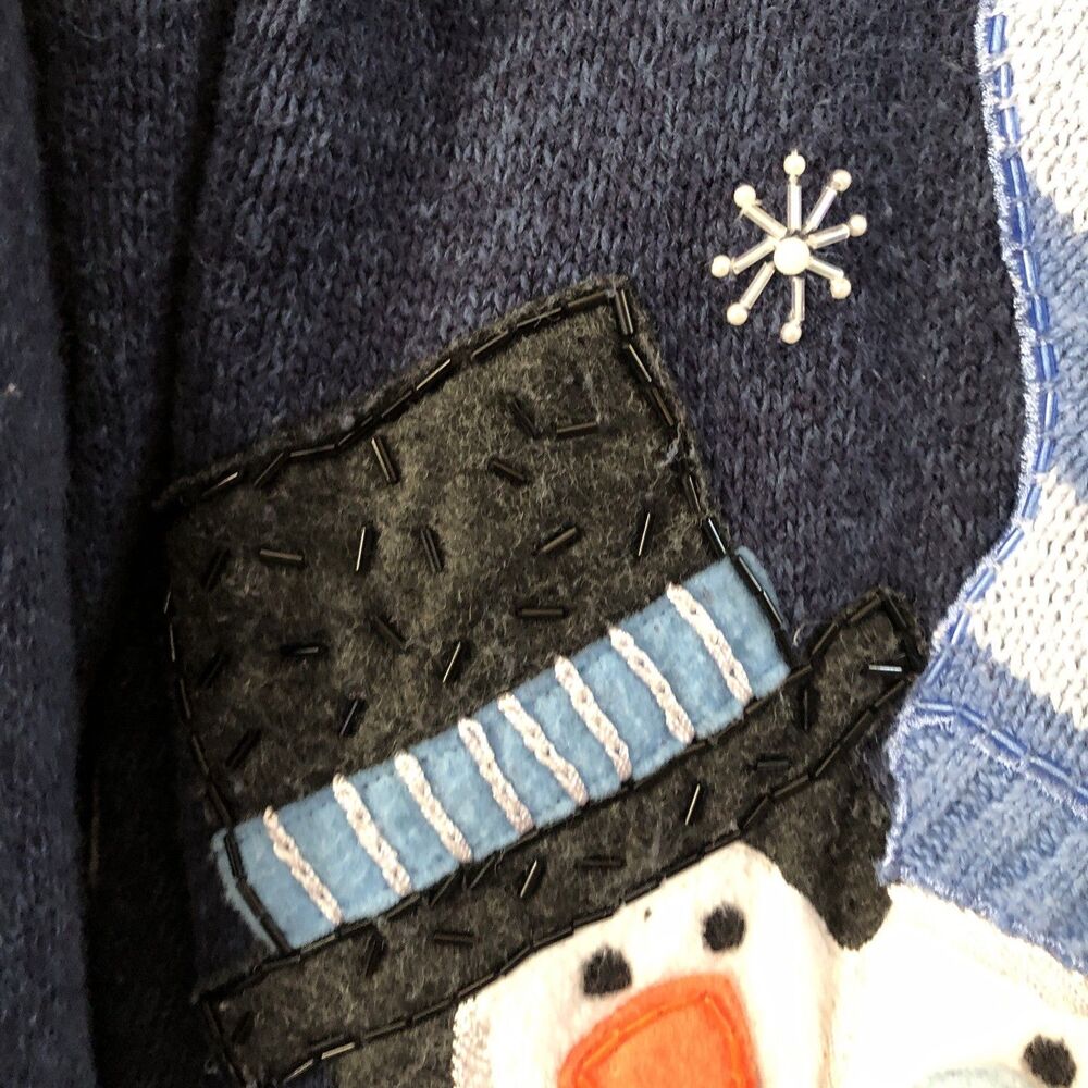 Women’s Size L 14/16 Penguin Christmas Winter Blue Zip Up Cardigan Sweater - Picture 7 of 16